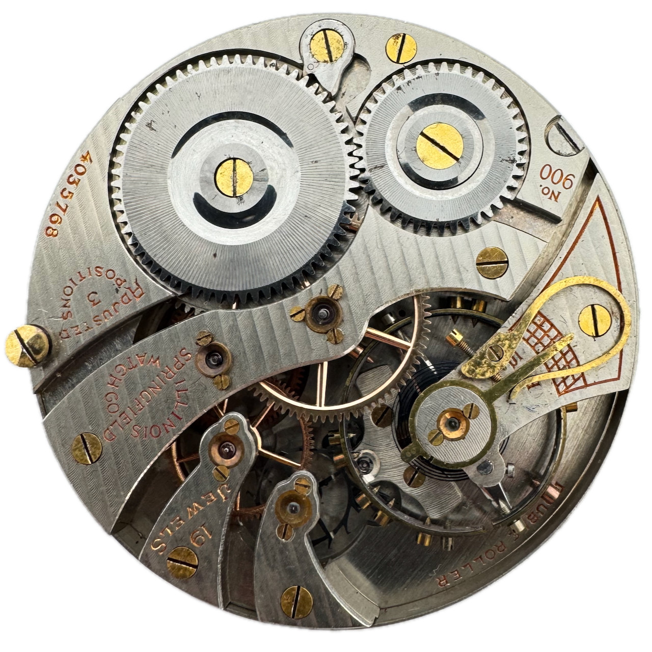 Antique 16s 1922 Illinois NO. 900 19 Jewel Pocket Watch Movement 706 USA