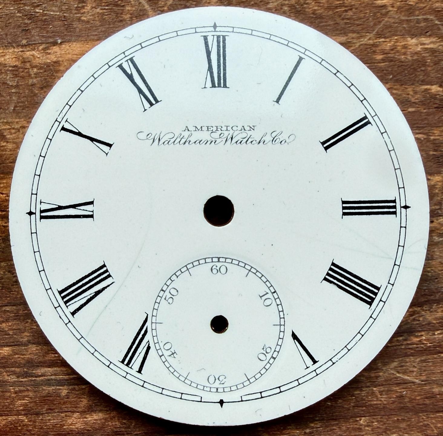 ANTIQUE 16 SIZE WALTHAM PORCELAIN ENAMEL POCKET WATCH DIAL FOR PARTS 43.3mm