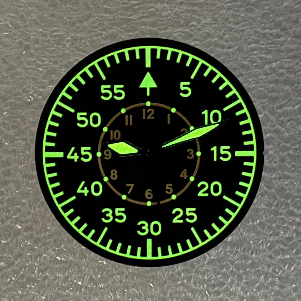 28.5mm Watch Dial+Hands Green Luminous Pilot Face For NH35 NH36 Movement