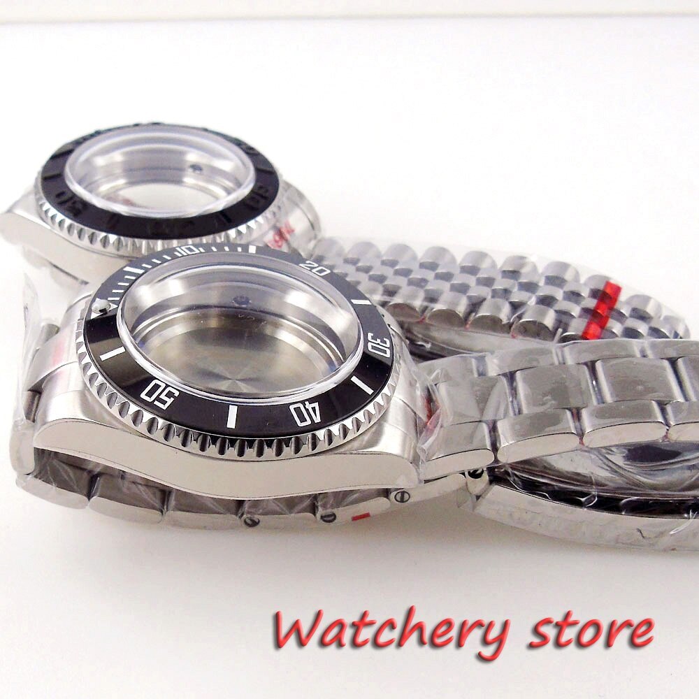 40mm 20ATM 120 Clicks Mens Watch Case Dome Blue AR sapphire crystals Black Bezel