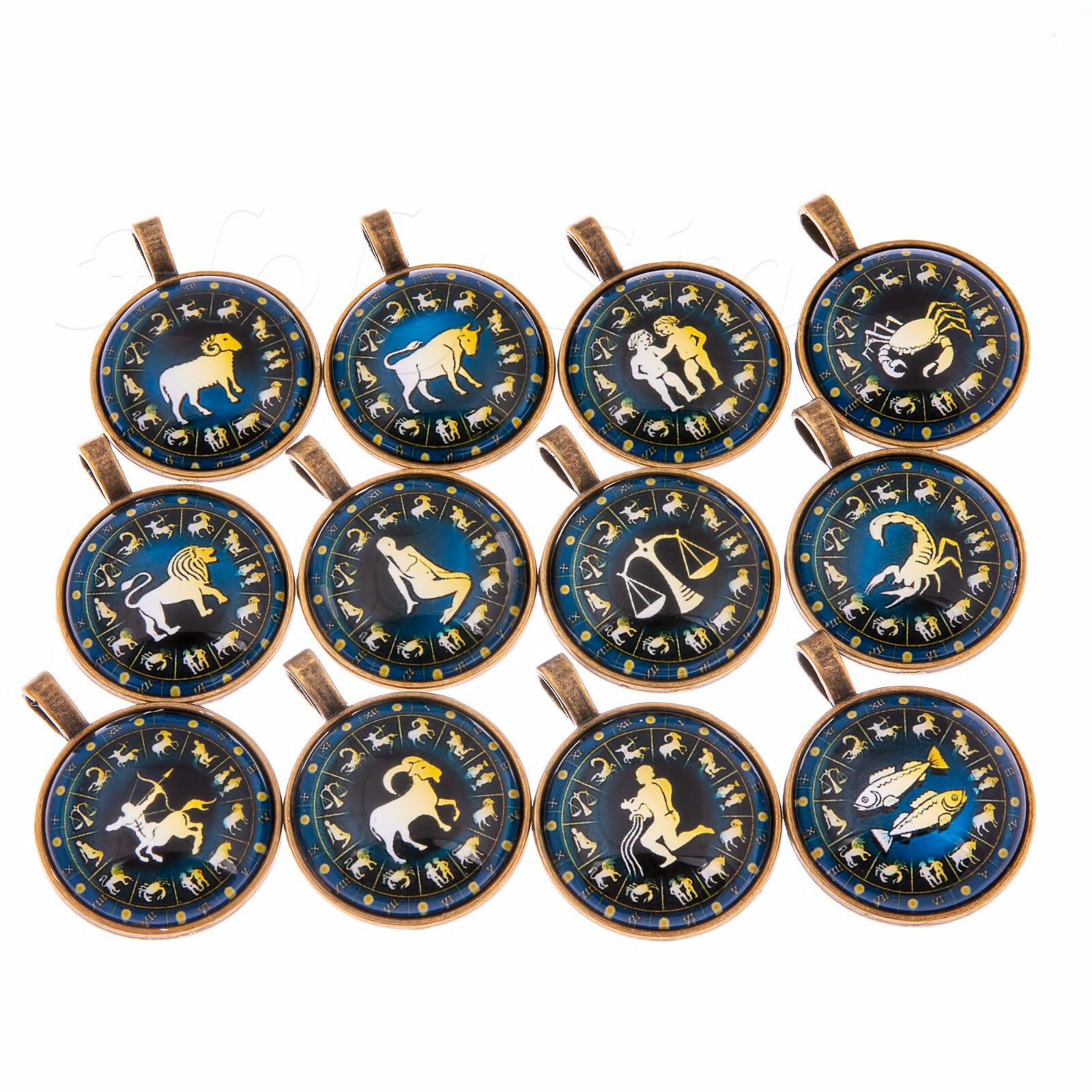 10 inch Bronze Colour Single Albert Pocket Watch Chain With Zodiac Sign Pendant