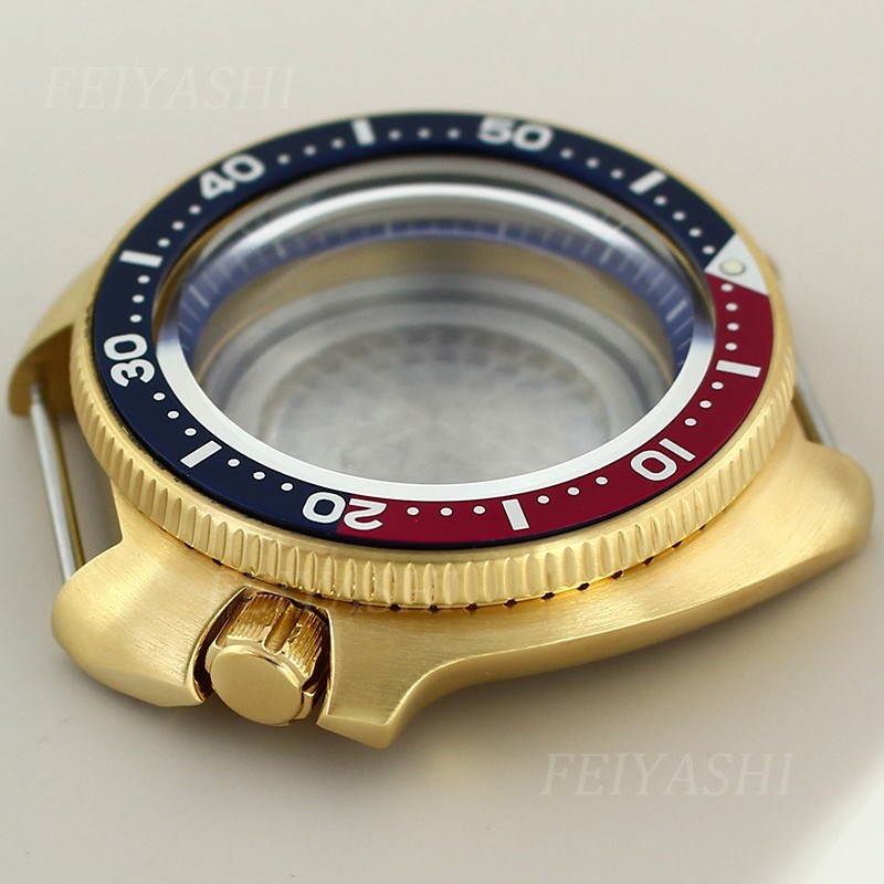 44mm Modify Turtle 6105 Mod Gold Watch Case Sapphire 10ATM For Seiko NH35 36 38