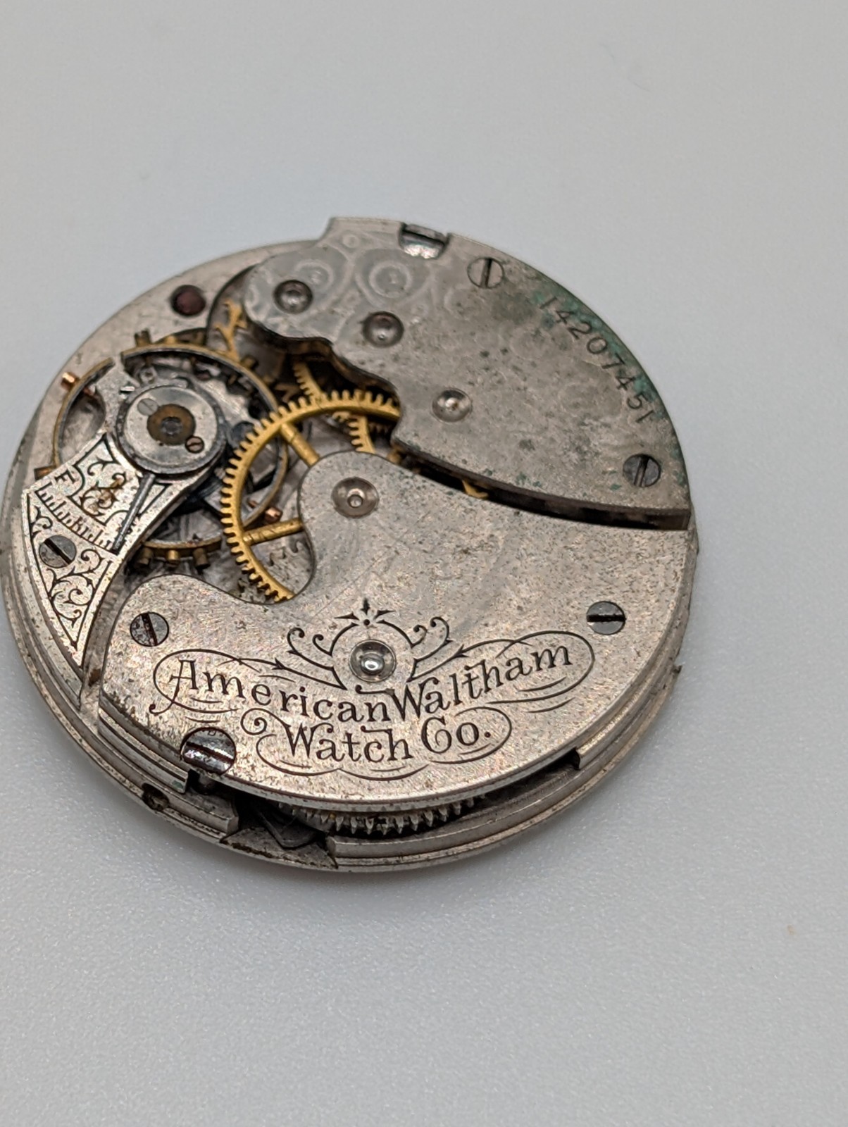 Antique Waltham Pocket Watch Movement Dial Parts Repair Roman Enamel Untested