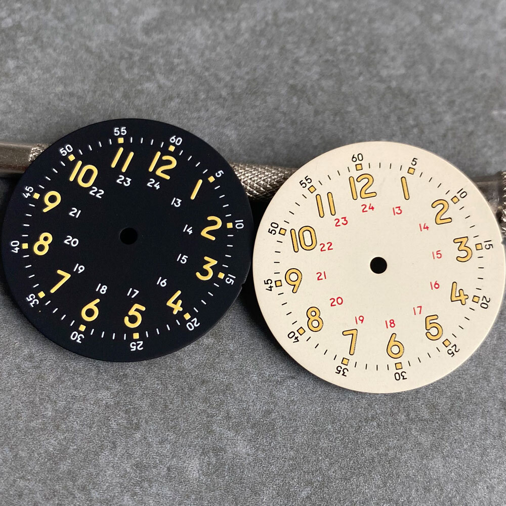 29mm Lume Yellow Mark Cream Black Field Watch Dial Fit NH35 NH38 PT5000 Parts