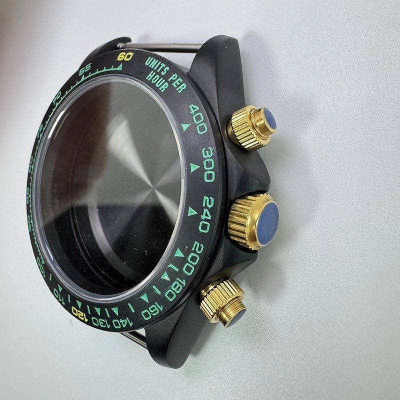39mm Steel Watch Case Black Sapphire Glass Bezel For VK63 Movement Mod Parts