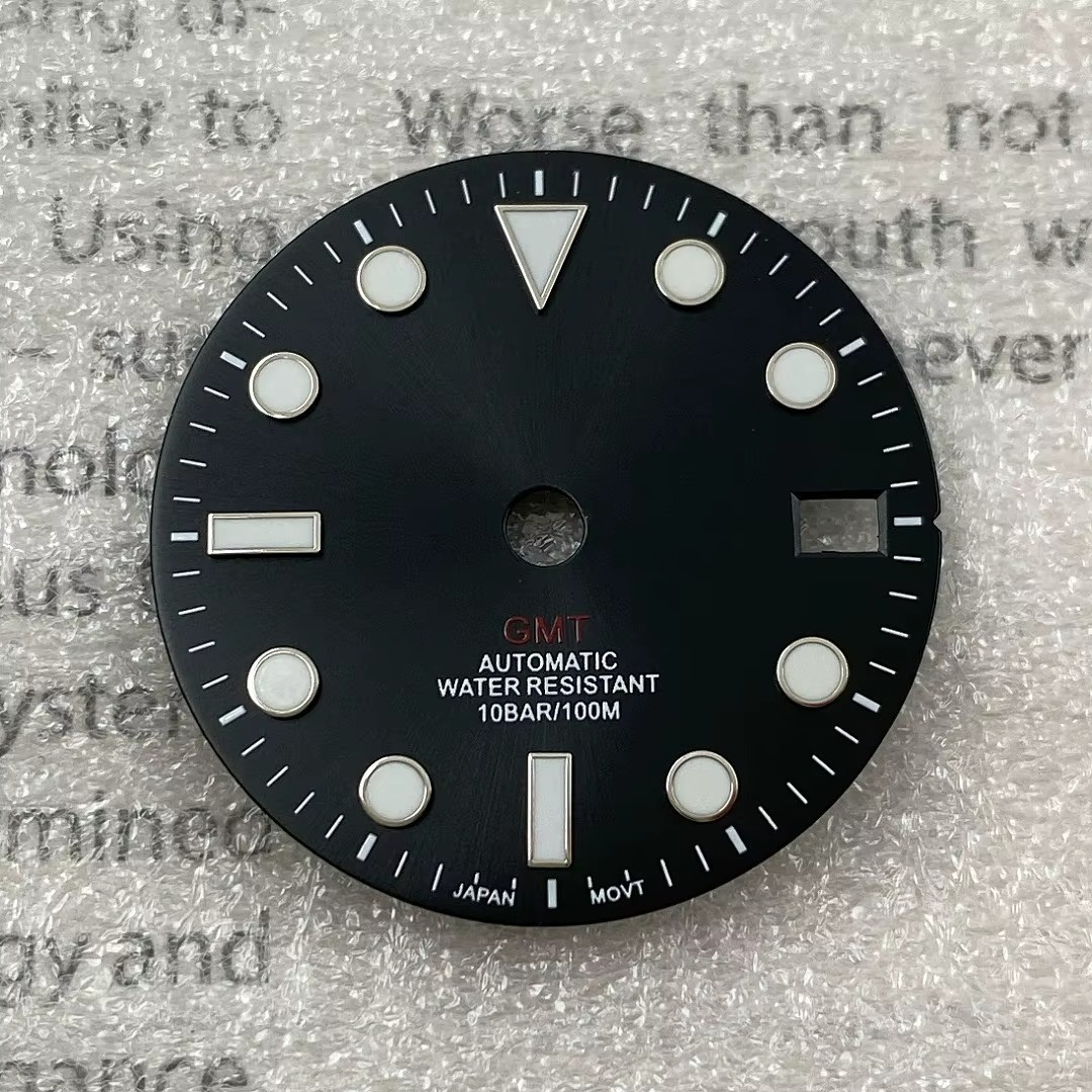 28.5mm Sunburst Sterile Watch Dial Mod Part Blue Luminous No Logo GMT Style