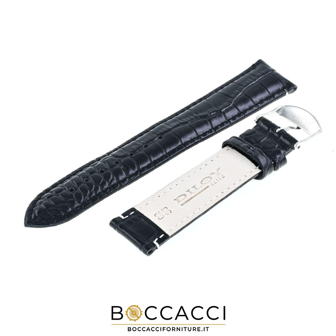 DILOY 24mm Black Crocodile Print Padded Leather Strap (NEW)