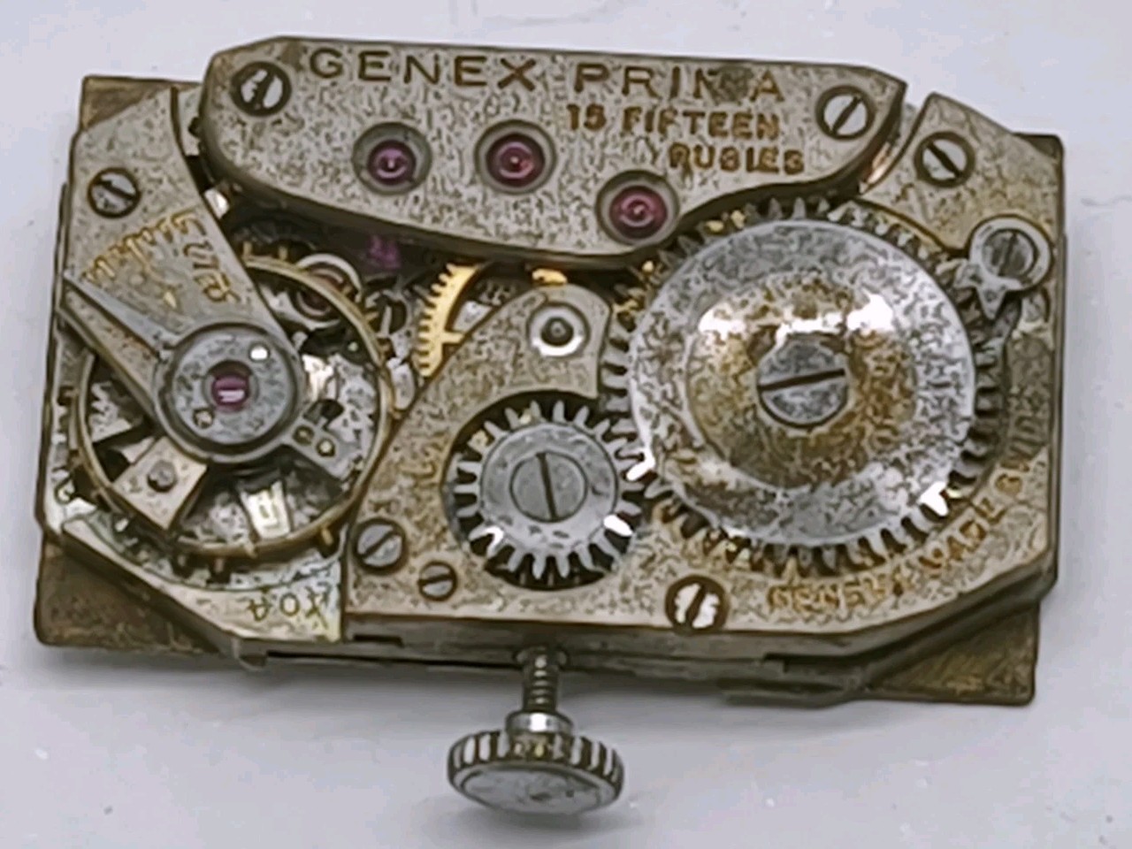 Vtg 1940s Unicorn Rolex Cal Genex Prima 404 Tank 15J Watch Movement 15 X 24.7mm