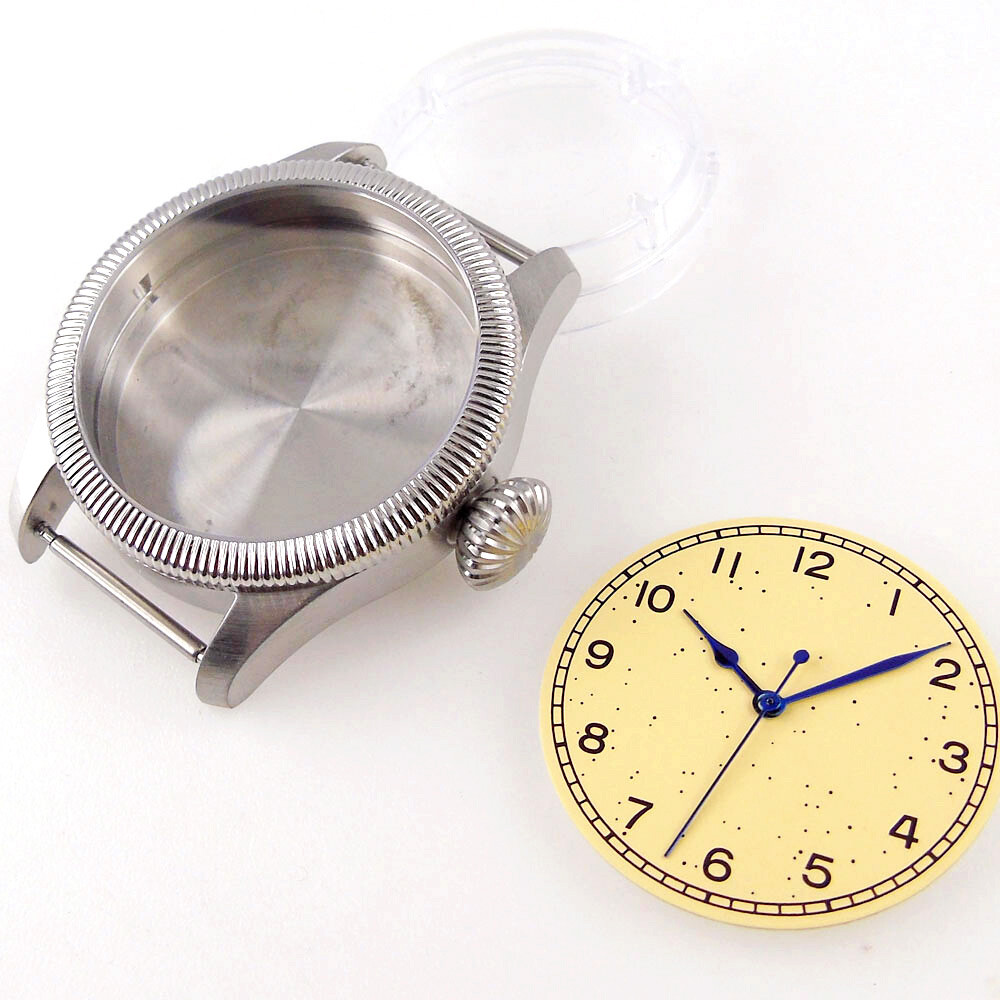 39mm Fluted Bezel Steel Sapphire Glass Watch Case Black Dial Fit NH35 NH36 2824