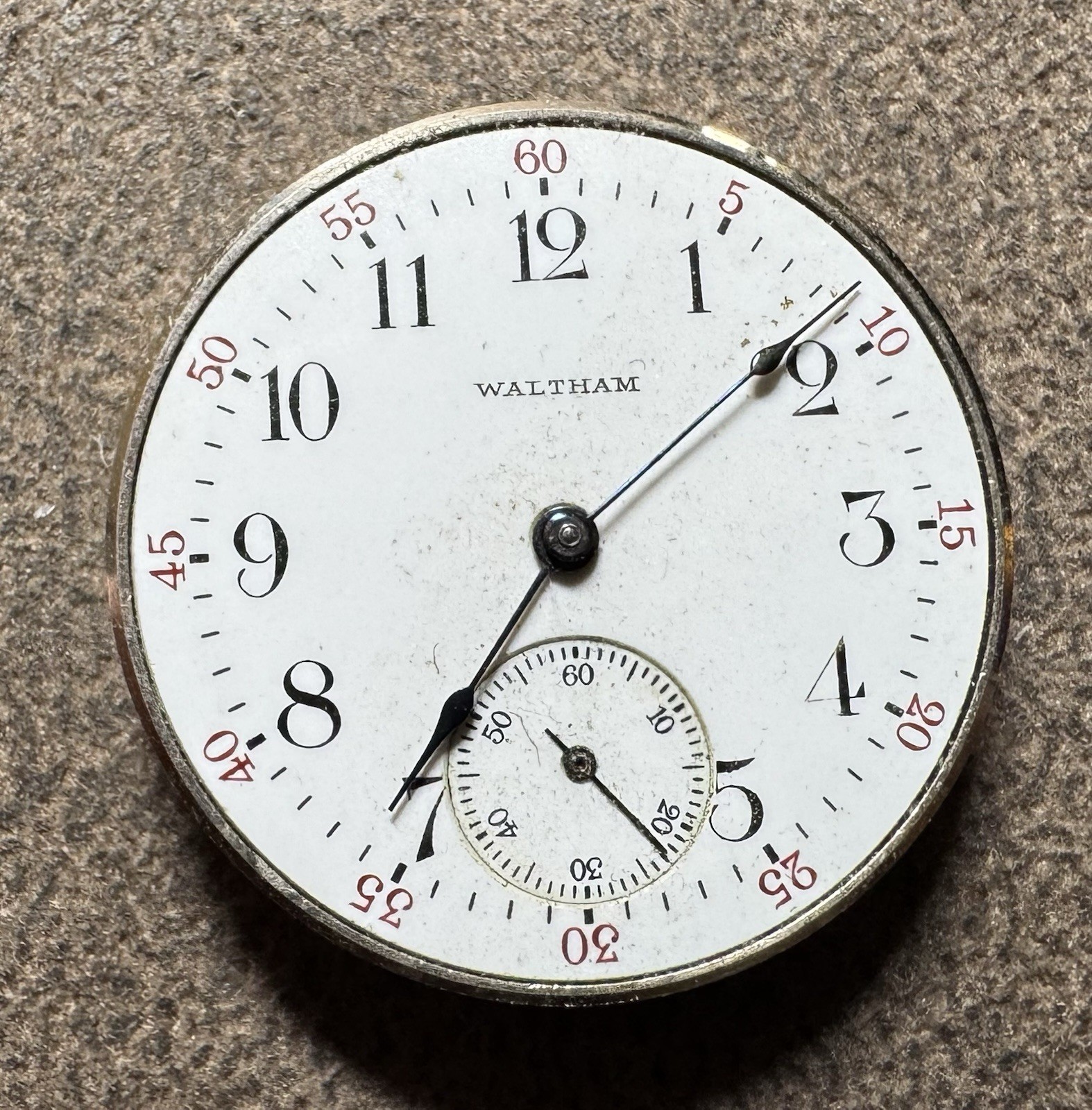 1908 WALTHAM SEASIDE 0S 7J PW PS WATCH MOVEMENT & DIAL
