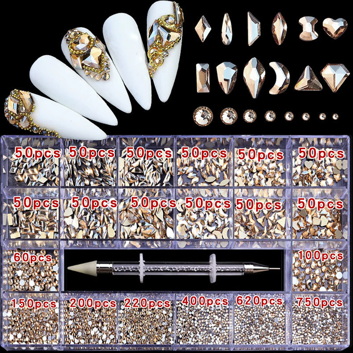 21 grid nail art diamond flat bottom glass diamond multi-style special-shaped di