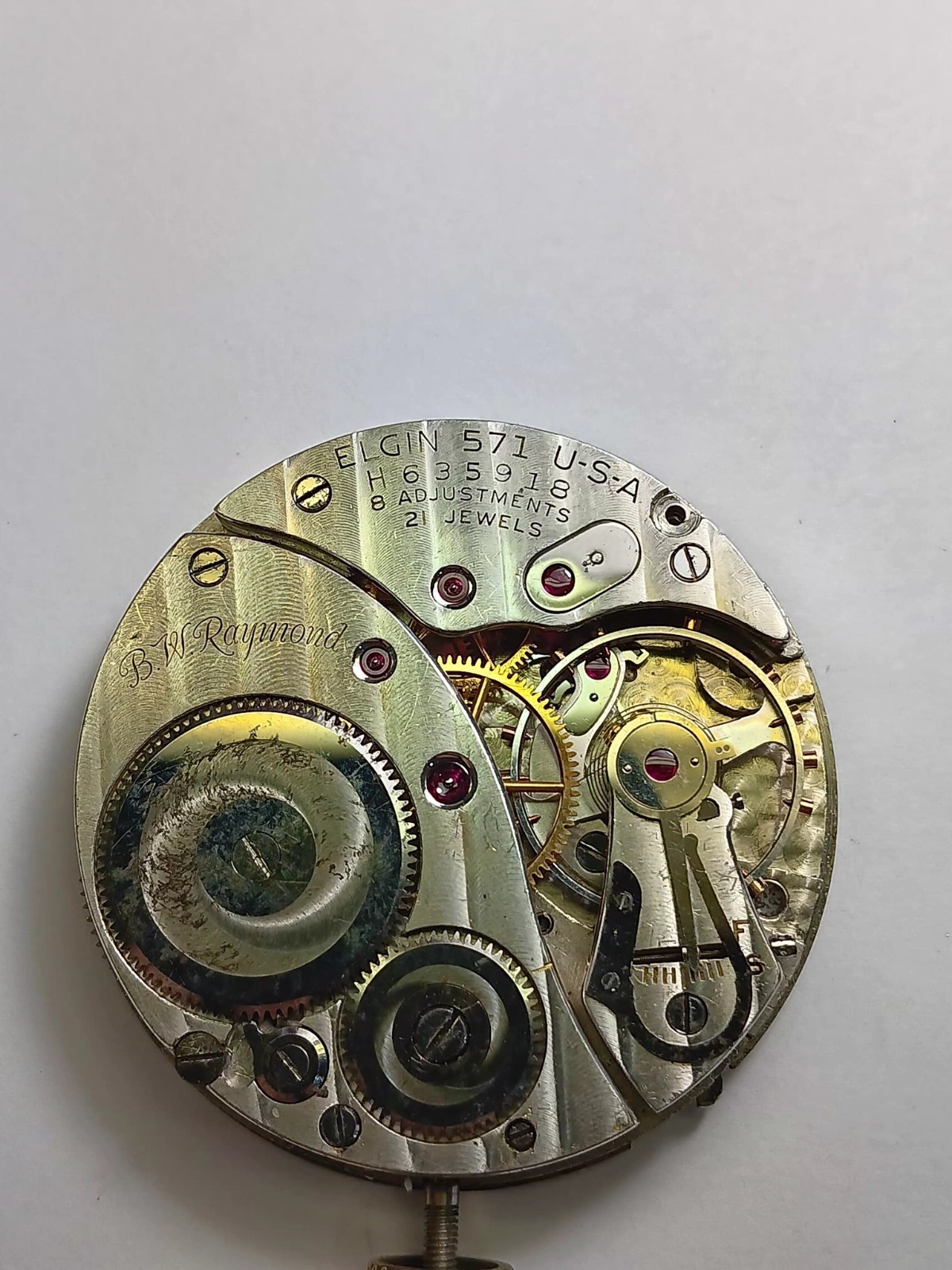 Elgin 16s BW raymond lever set 21 jewel pocket watch movement
