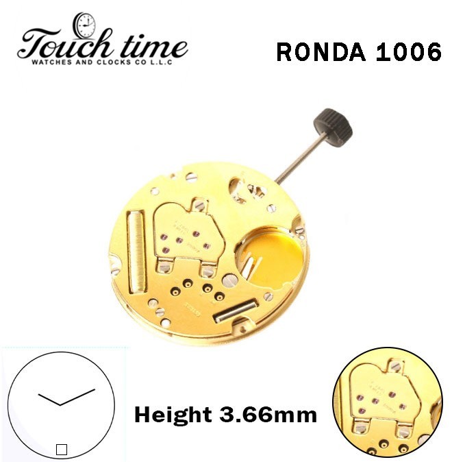 RONDA 1006 -Swiss Movement-2 Hands-Blue Disk At 6-H:3.66mm-Gold Circuit.