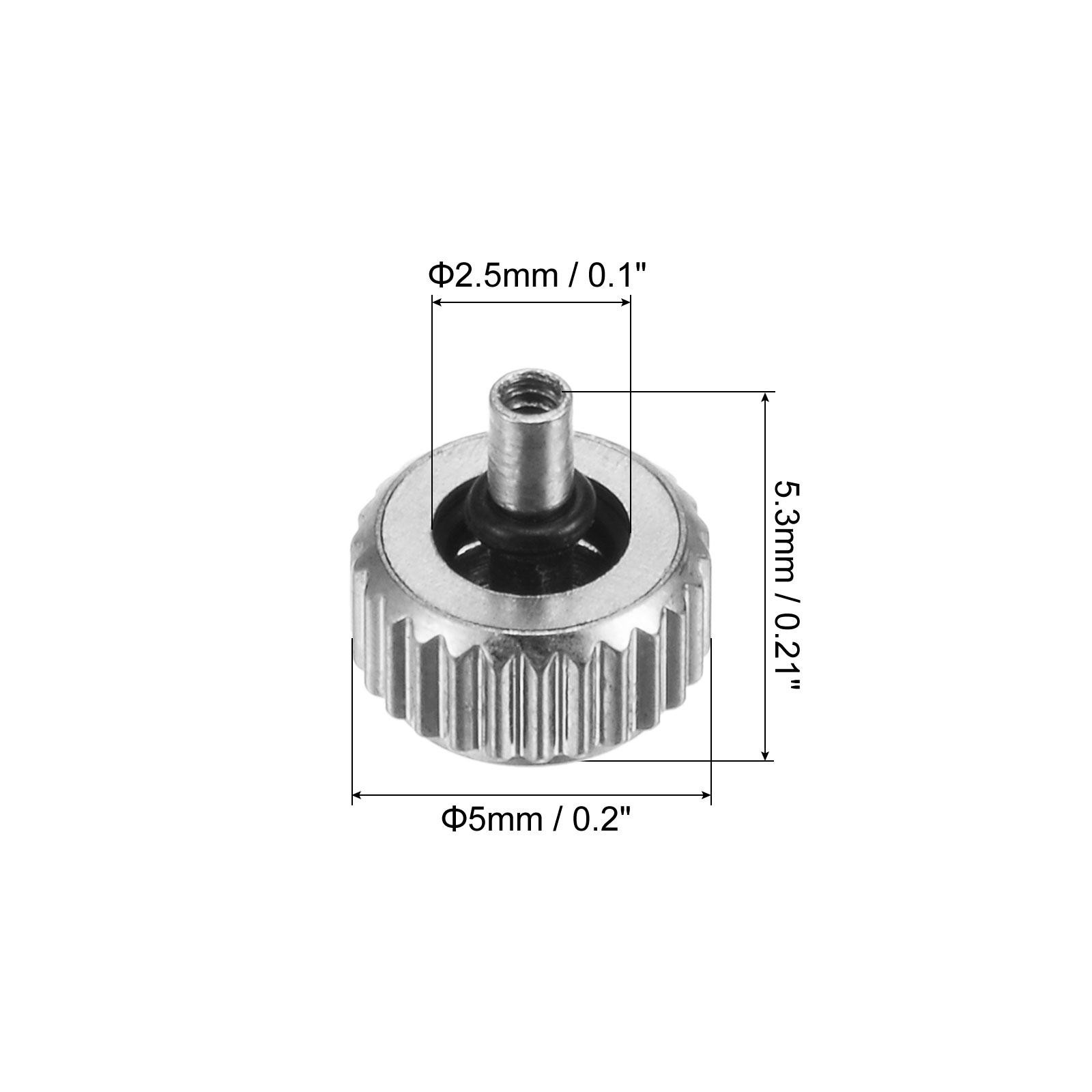 2Pcs 5.3x5mm Watch Crown SUS304 Flat Head Long Stem 2.5mm ID Silver Tone