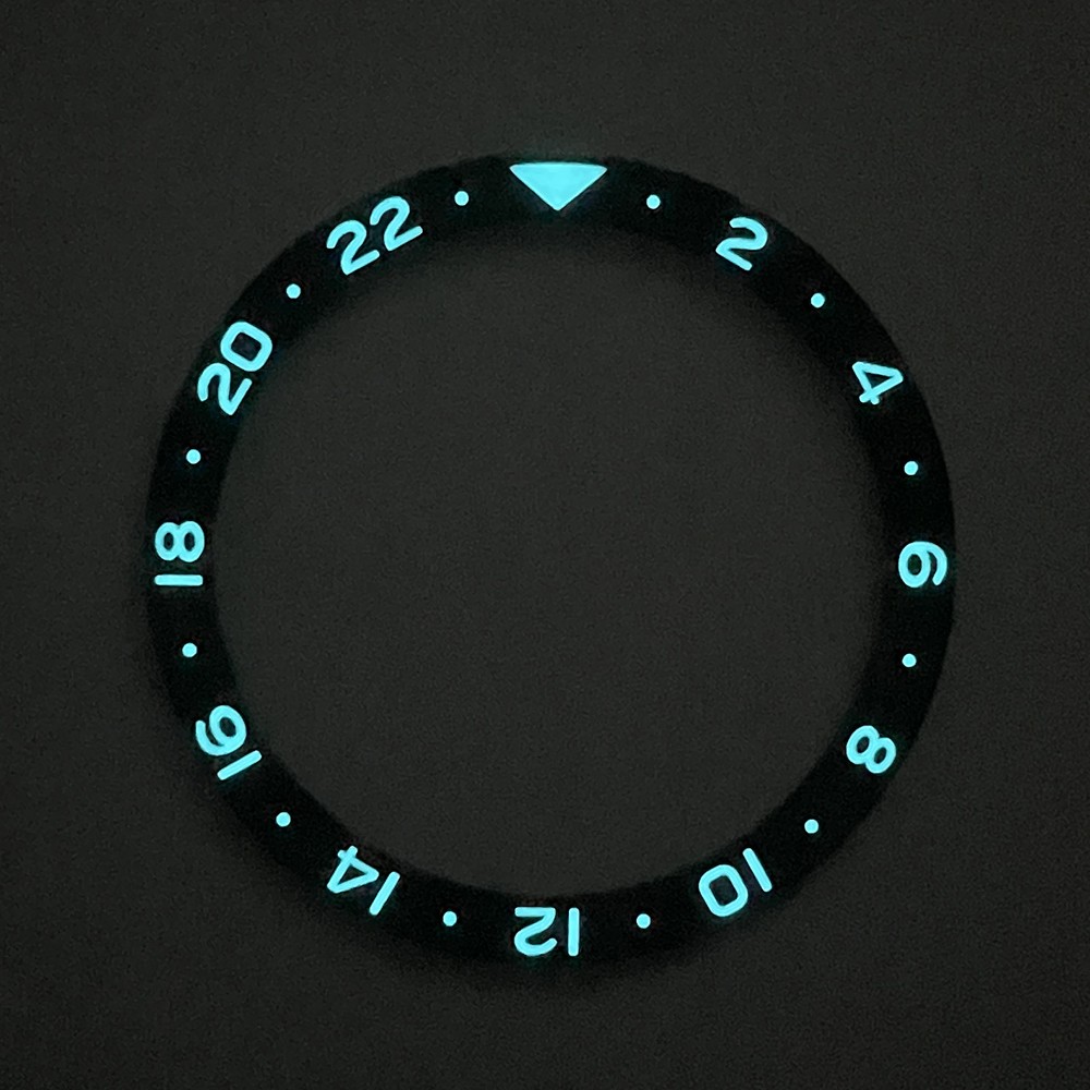 SKX007 Mod Flat Ceramic Bezel Insert 38mm Black Blue 24H GMT with C3 BGW9 Lume