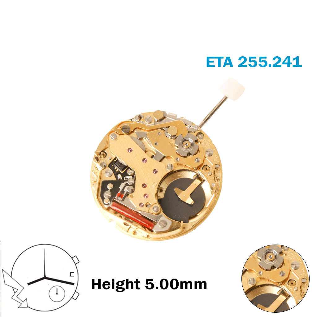 ETA 255.241 Swiss Movement-3 Hands-White Date Disk At 3-Without Hour Wheel.