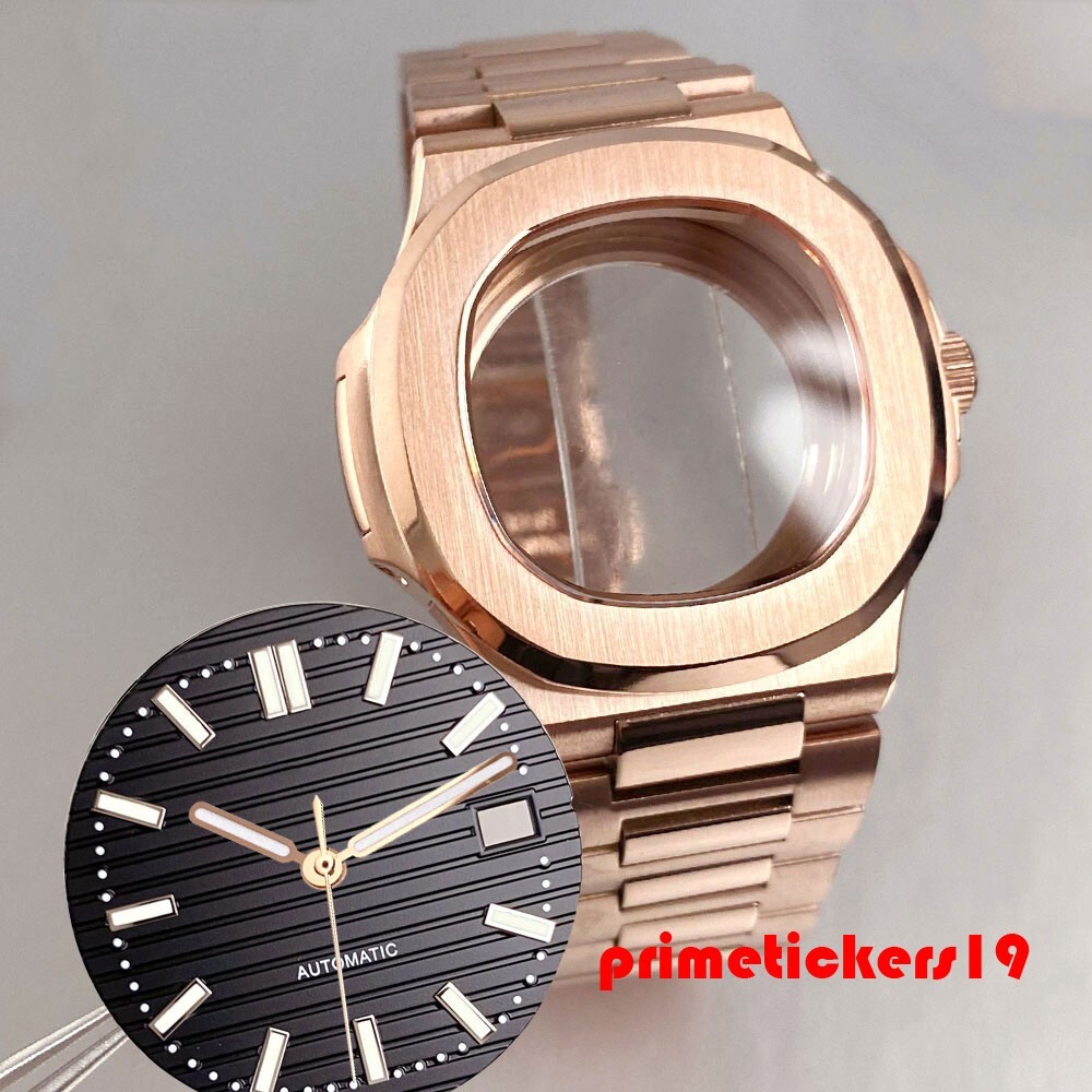 Rose Gold Square Watch Case+Band+Dial Set Fit NH35 NH36 NH38 Sapphire Mod Parts