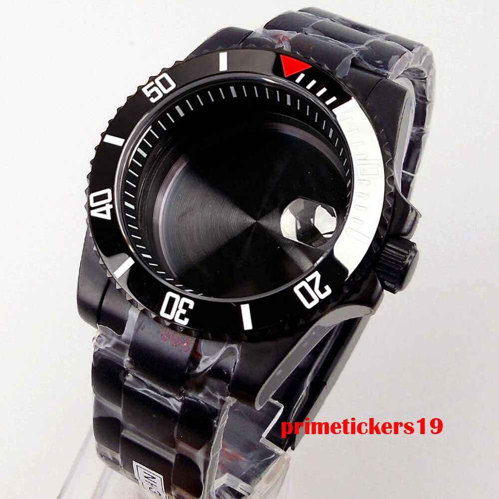 40mm Black Watch Case Chapter Ring Bracelet Sapphire Fit NH35 ETA2824 PT5000