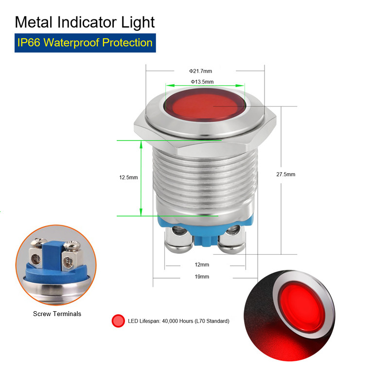 19mm Stainless Steel LED Panel Mount Signal Lamp 24V IP66 Rated Industrial Grade