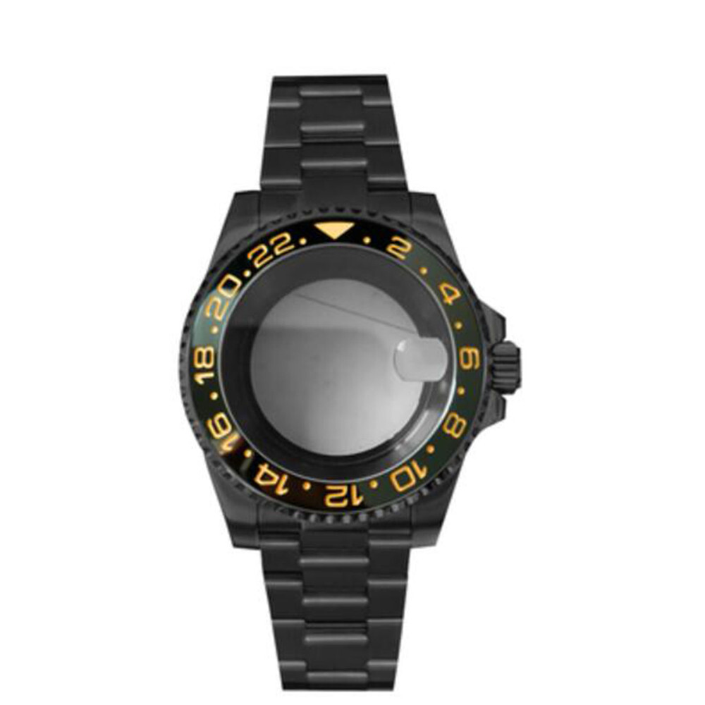 PVD Black SUB Watch Case+Strap 40mm Sapphire Glass 5ATM Waterproof for NH35/NH36