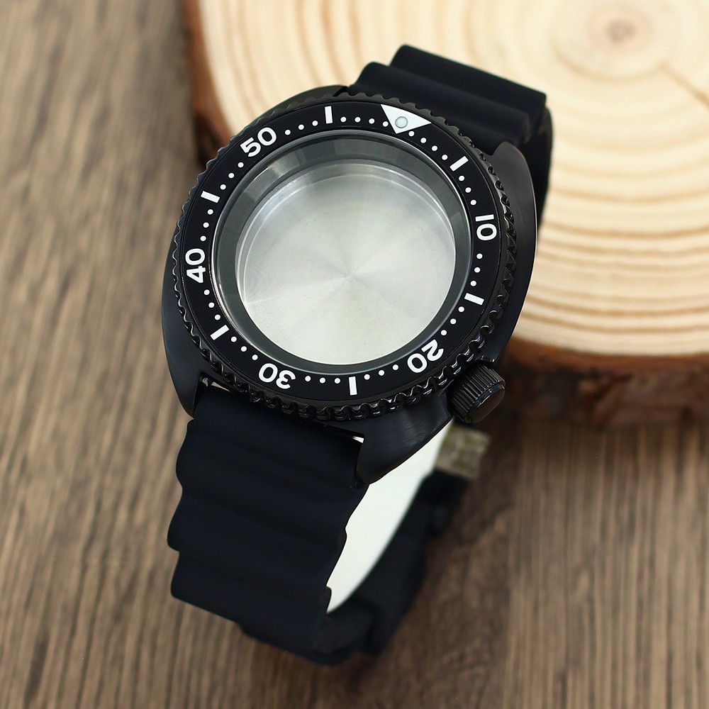 45mm Steel Black Watch Case Strap Modify Turtle Mod Sapphire For NH35 34 NH36 38