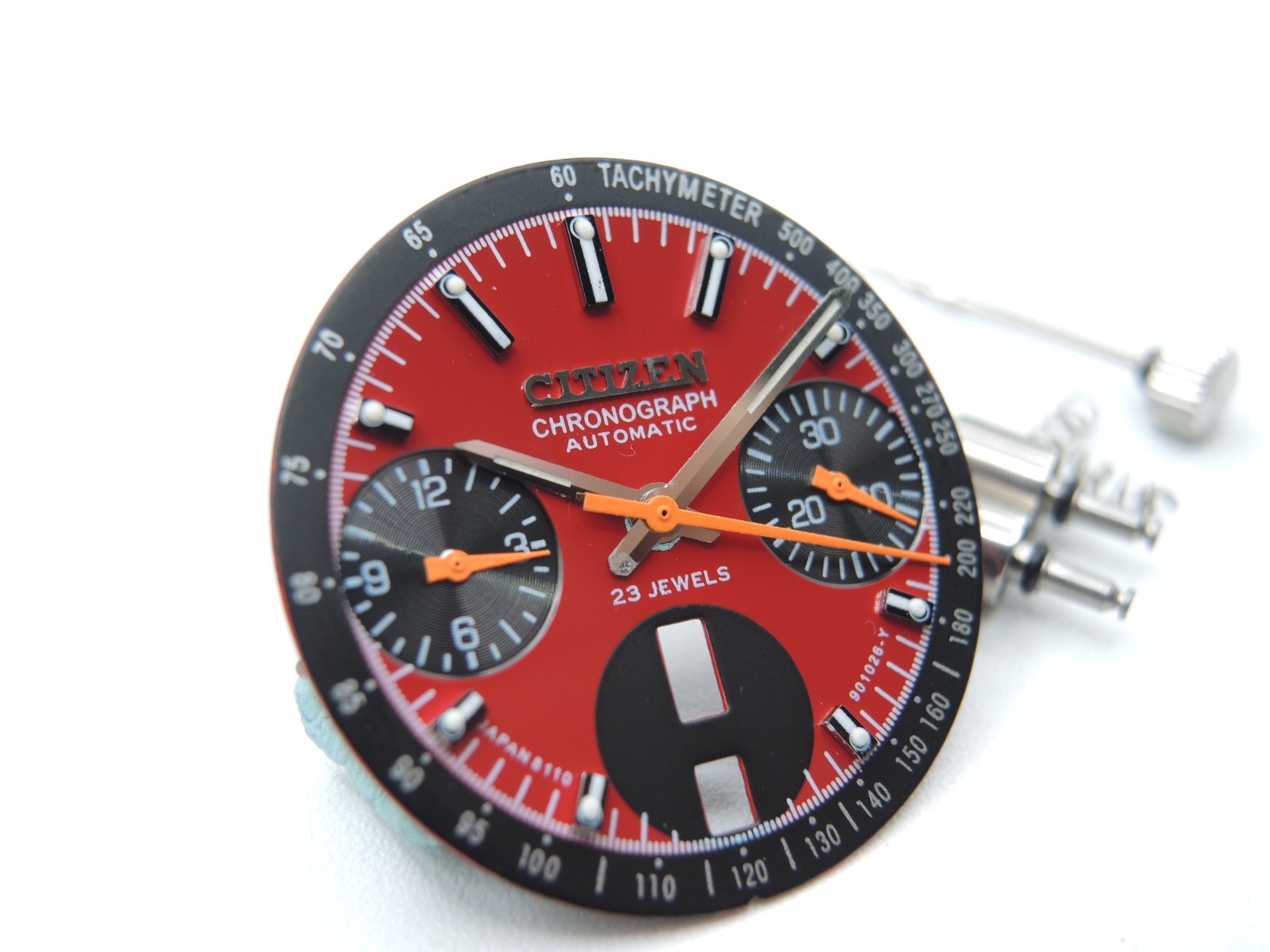 NEW RED DIAL CITIZEN, PUSH BUTTONS, CROWN & STEM FOR VINTAGE BULLHEAD 8110 WATCH