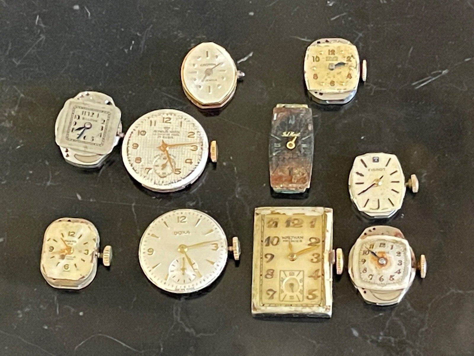 Lot of 10 Vintage Wristwatch Faces Movements for Parts