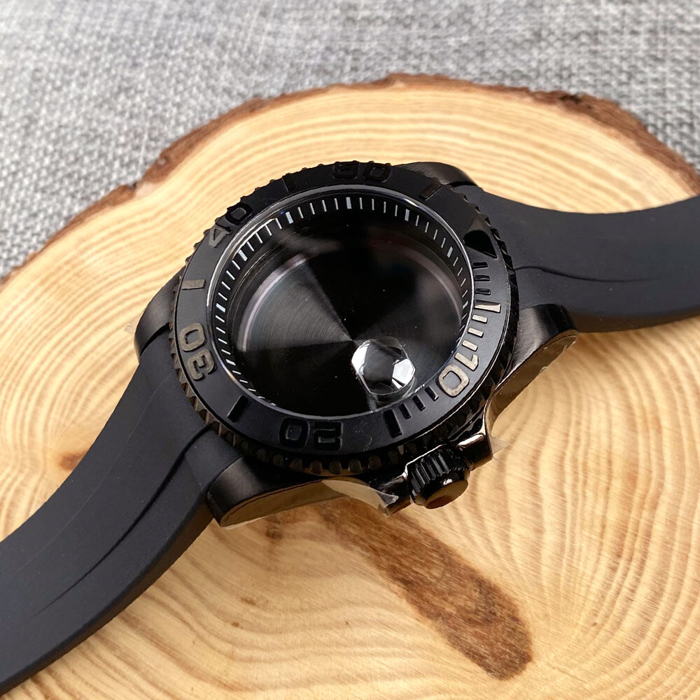 40mm Black PVD Ceramic Bezel Sapphire Chapter Ring Watch Case Fit NH35 NH36 2824