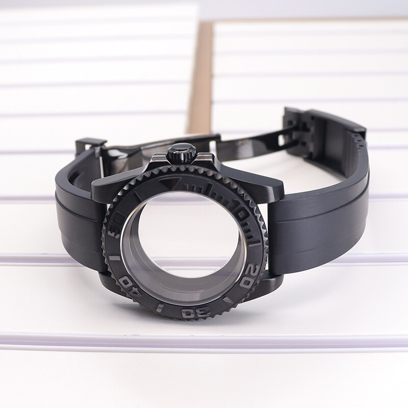 40mm nh35 nh36 YACHT Watch Case Rubber Strap Stainless Steel Sliding Lock Buckle