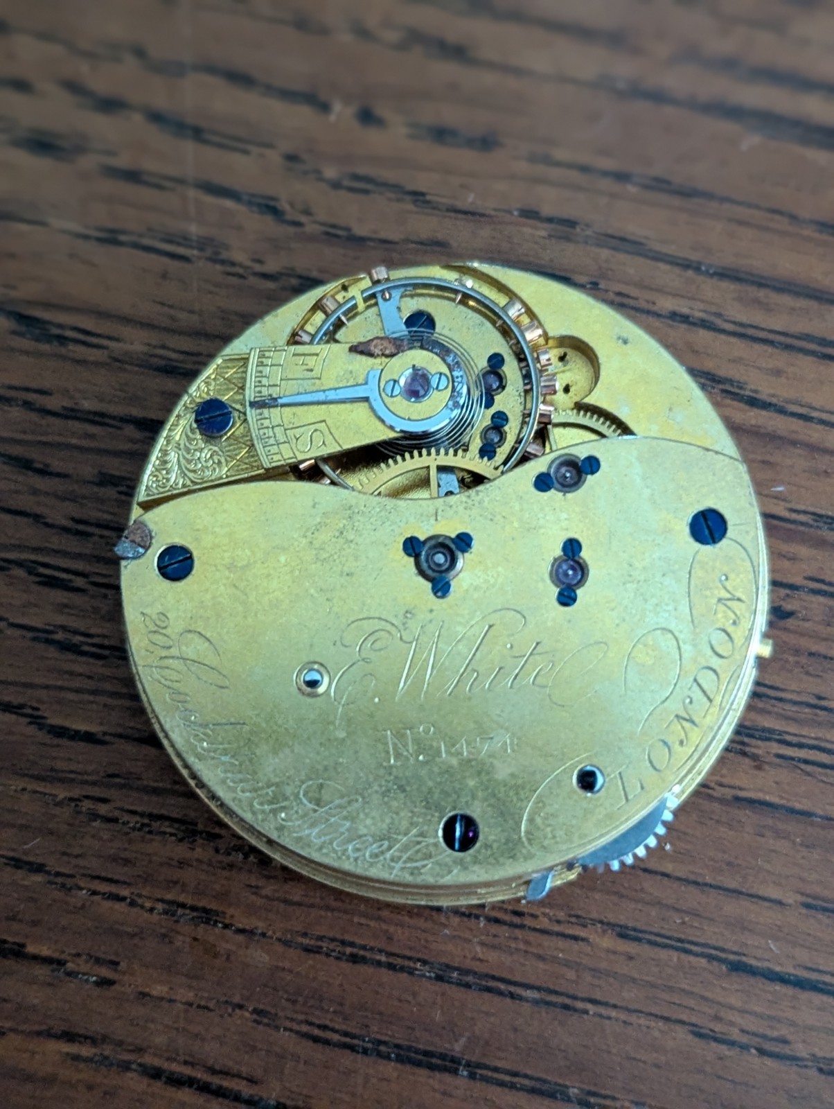 E White, London, Going Barrel Pocket Watch Movement to Restore #S728