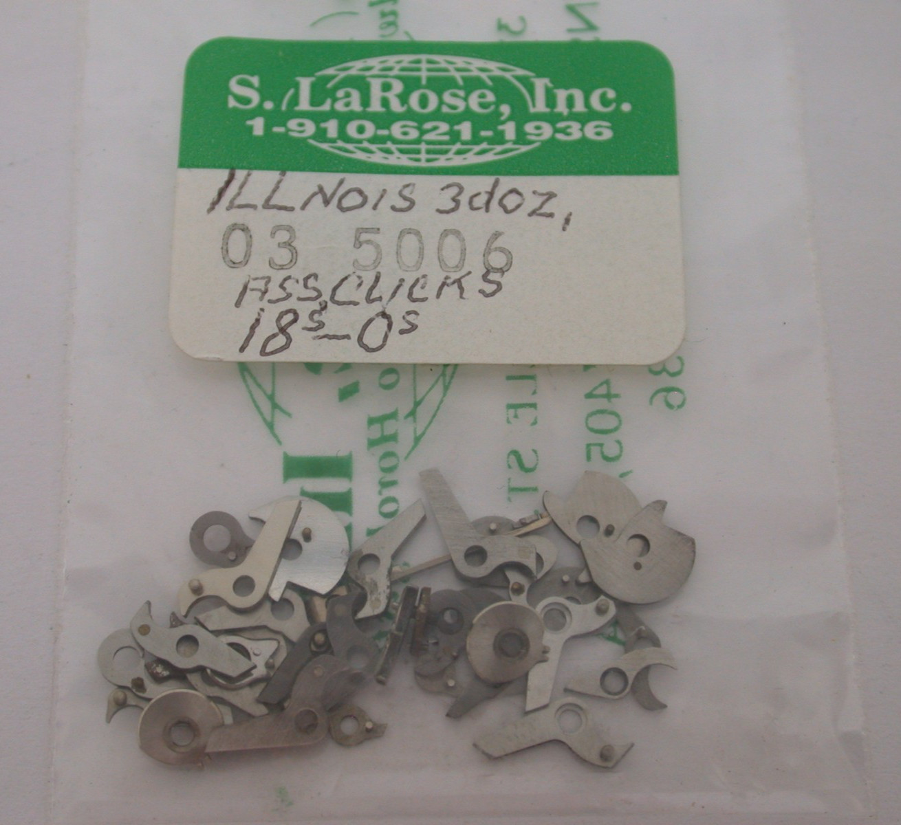 POCKET WATCH CLICKS FOR ILLINOIS, SIZE 18-0, AS PKGED BY S. LA ROSE – 37MR2