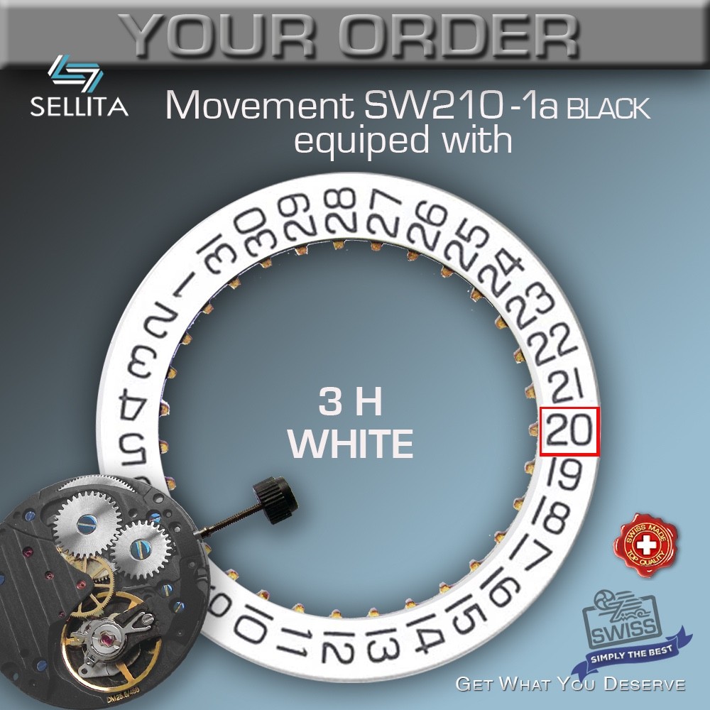 MOVEMENT MANUAL WIND SELLITA SW210-1a, BLACK, HAND WIND, 10 DATE OPTIONS