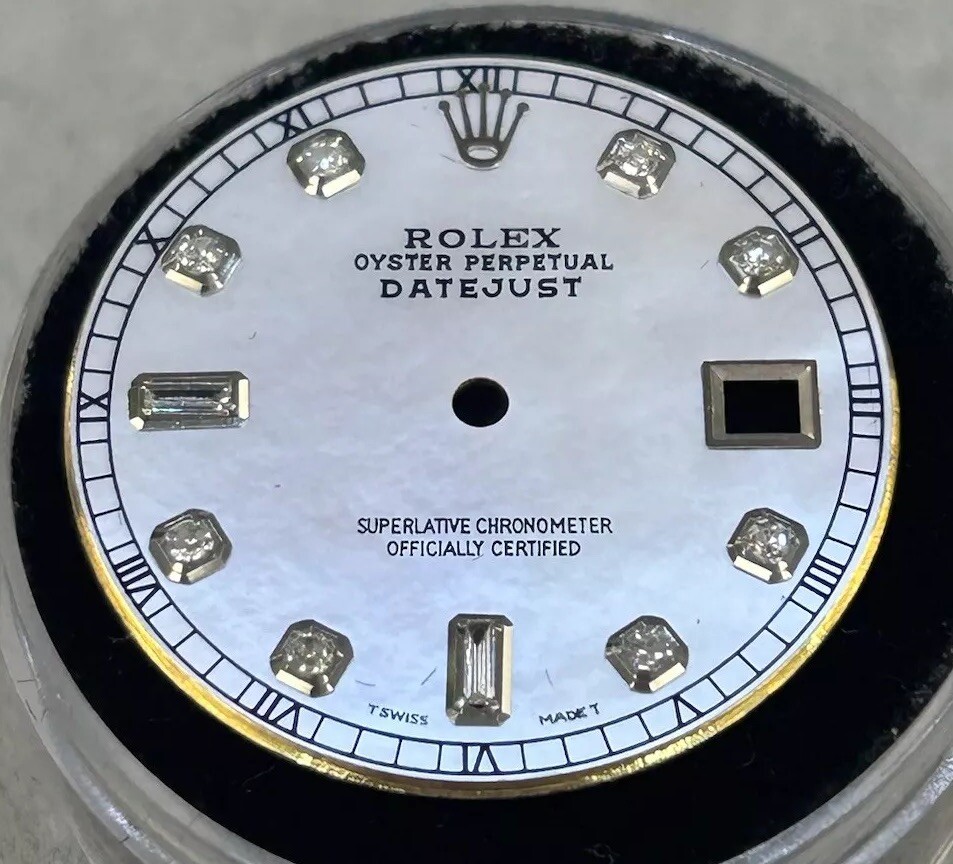 Rolex NonQuick Datejust Custom White MOP Baguette Diamond Dial For Model 1601