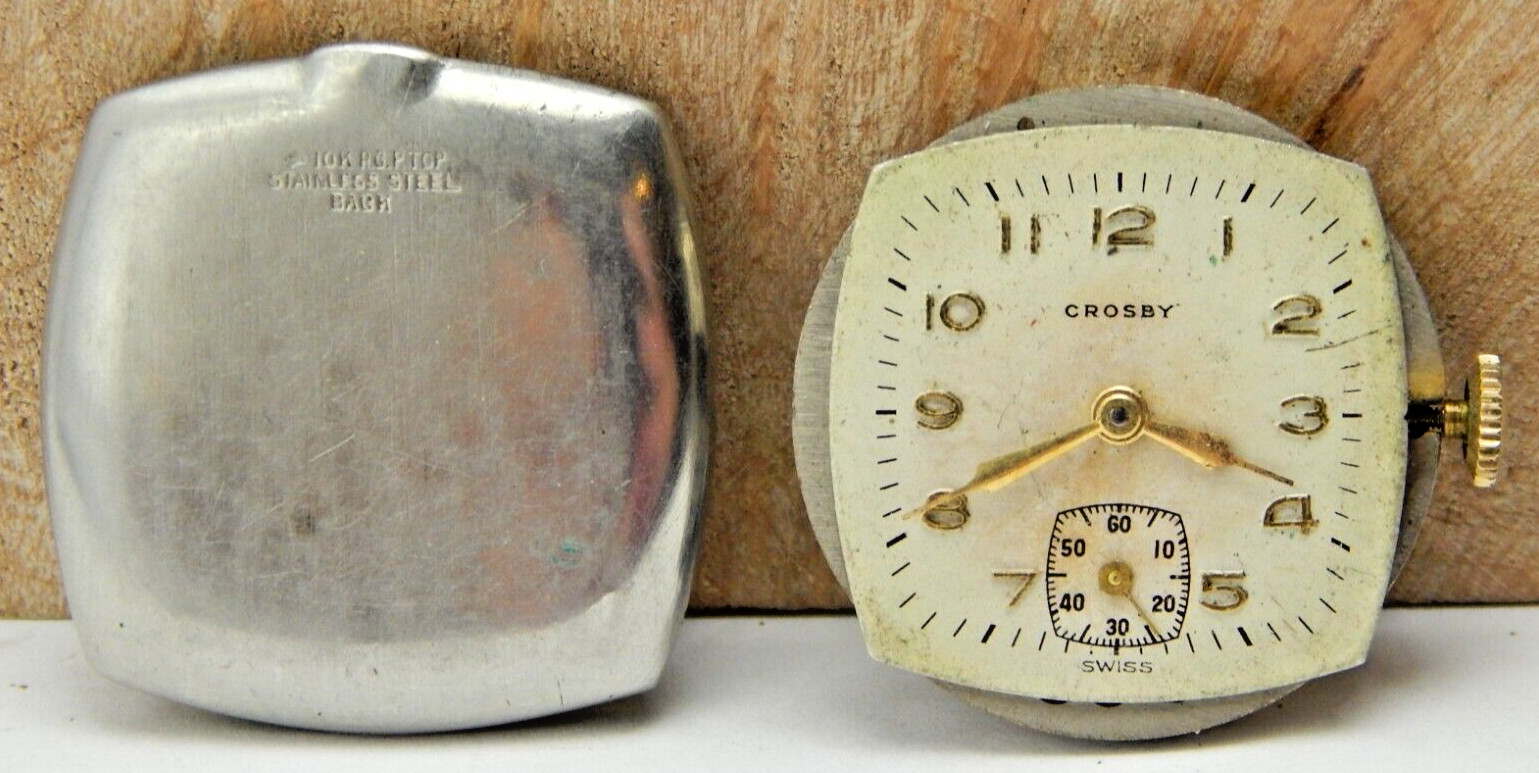 Vintage Everbrite 17 jewel Crosby men’s wrist watch movement with dial and hands