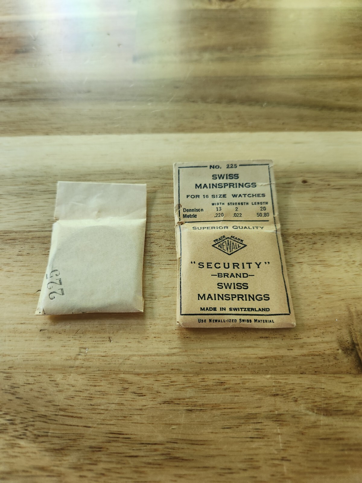 Newall Security Swiss Mainspring No. #225 for 16 Size Watches, 13 2 20,
