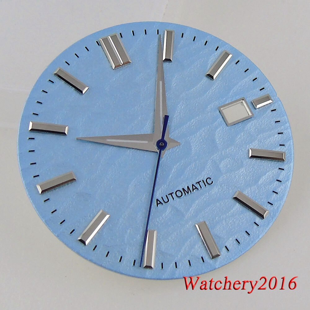 Tandorio 33.5MM Sky Blue Folds Watch Dial Date Window Fit NH35 NH36 Automatic