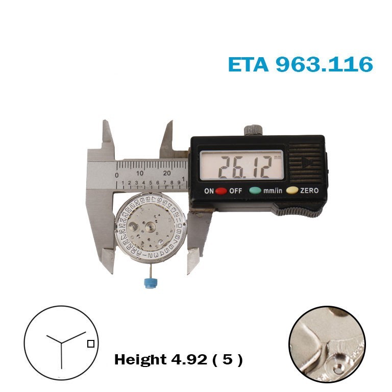 ETA 963.116 or 963.114 SWISS🇨🇭 Made Movement, White Date Disk at 3 , 3Hands