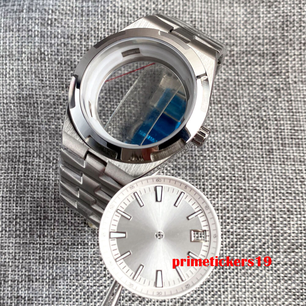 41mm Watch Case Transparent Back Bracelet Sapphire 33mm Dial Hands Fit NH35 Movt