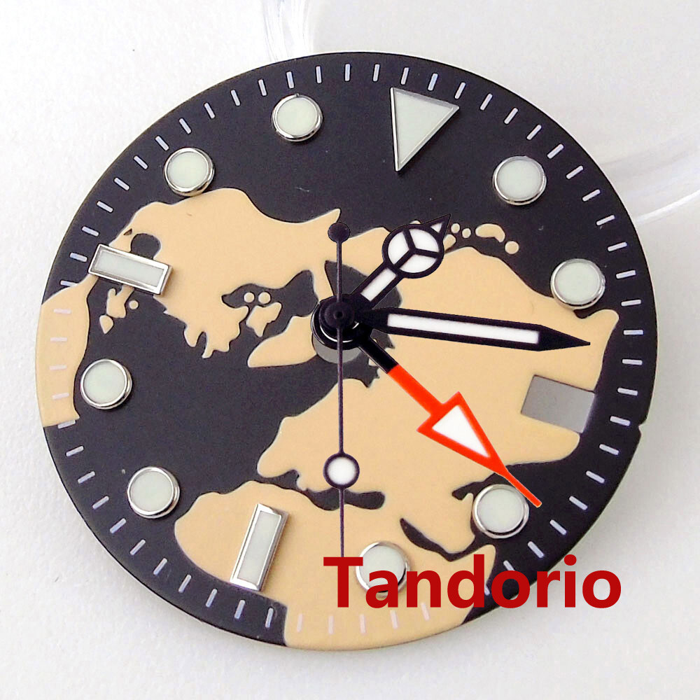 Bliger 29mm Map Pattern Watch Dial Fit NH34A NH34 GMT Auto Movement Date Lume