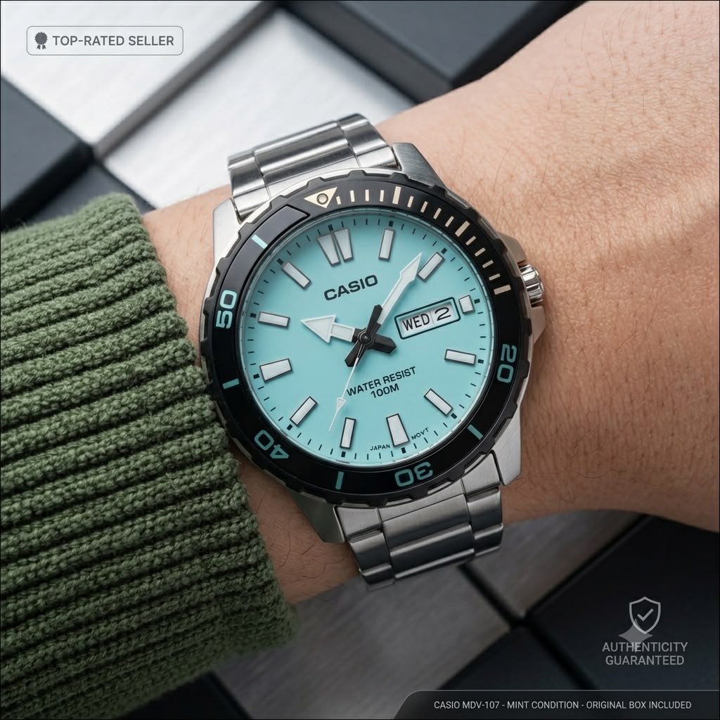 Casio MTD-125D-2A1V Diver Style Tiffany Blue Dial 100M Men Steel Watch