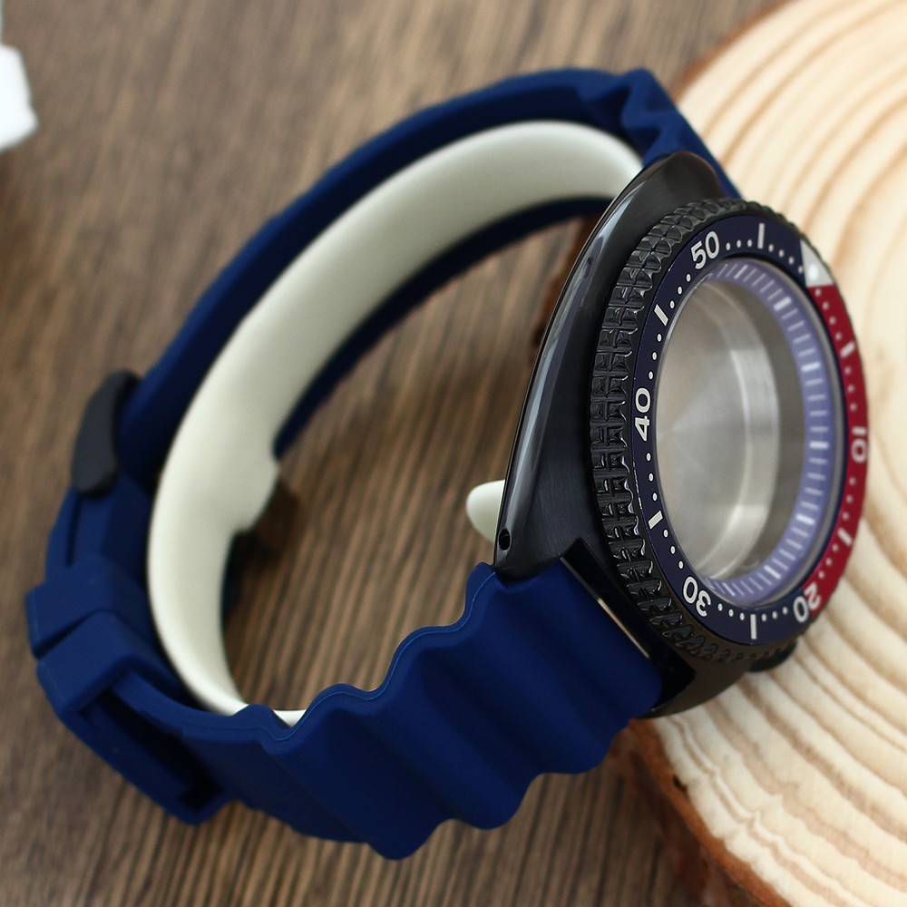 45mm Steel Watch Case+Blue Strap Modify Turtle Mod Sapphire For NH35 34 NH36 38