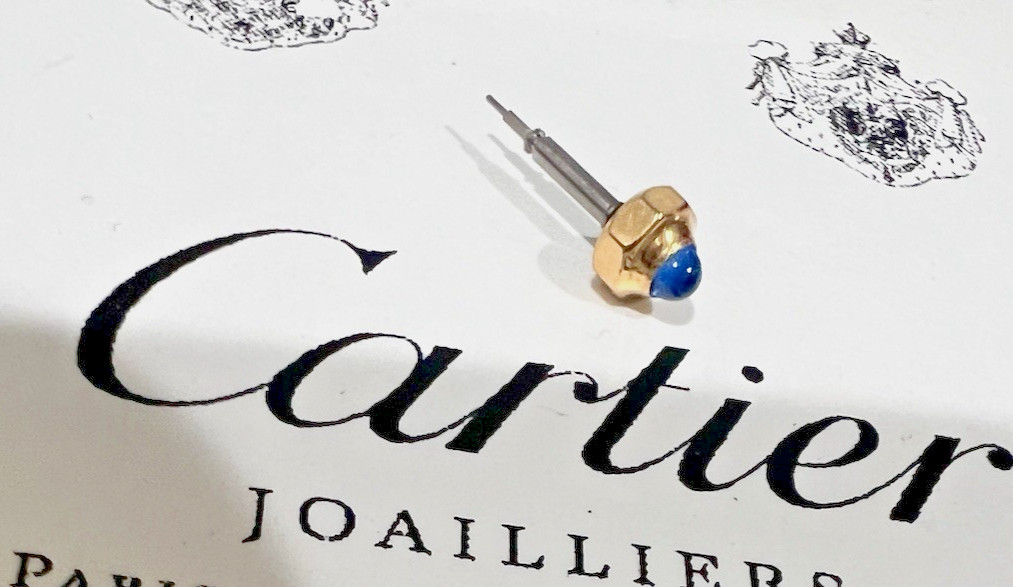 Cartier Watch Crown 18k Yellow Gold SAPPHIRE 3.35mm COMPLETE W/STEM Swiss Made