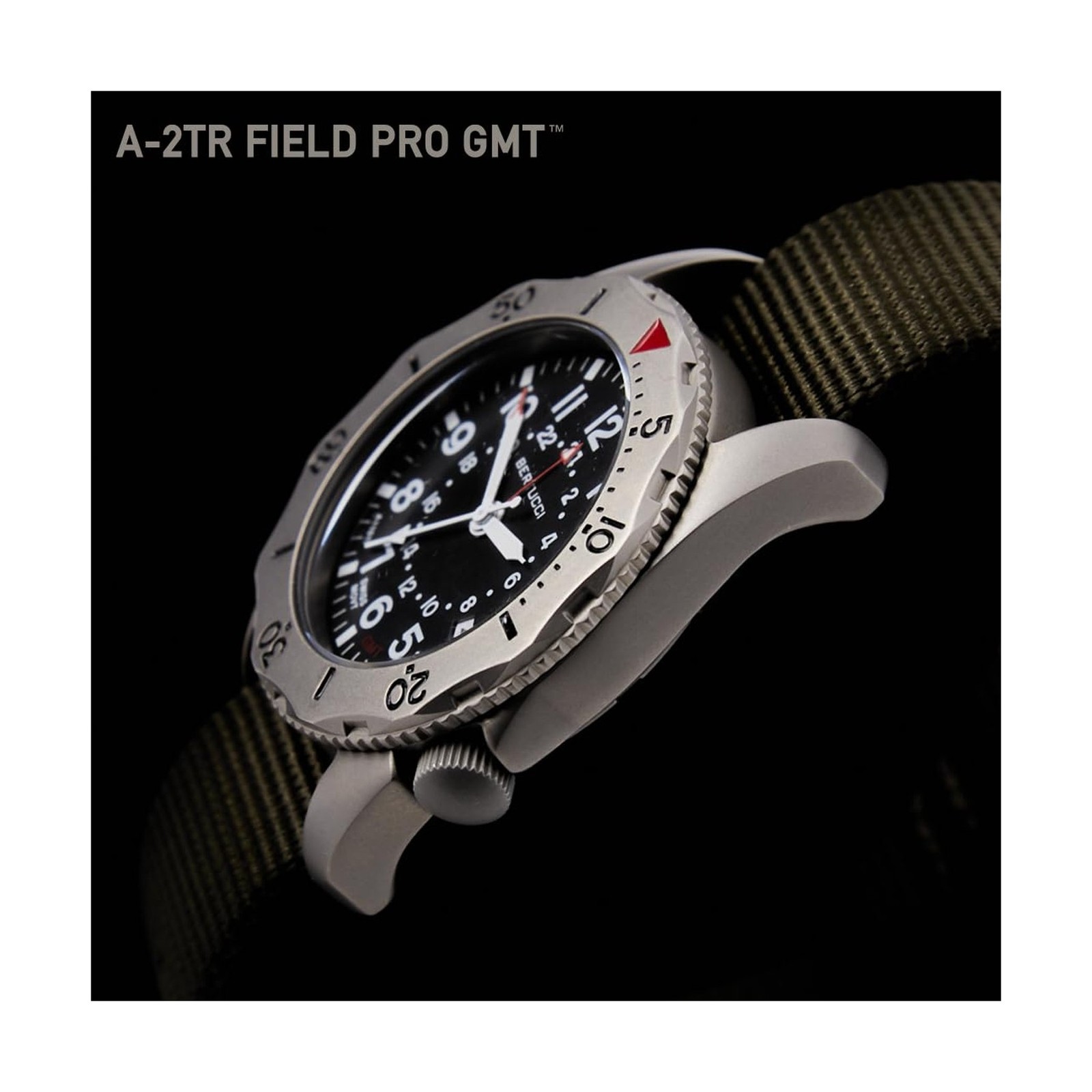 BERTUCCI® 40 mm Titanium Field Watch – A-2TR Field Pro GMT™ – Black d
