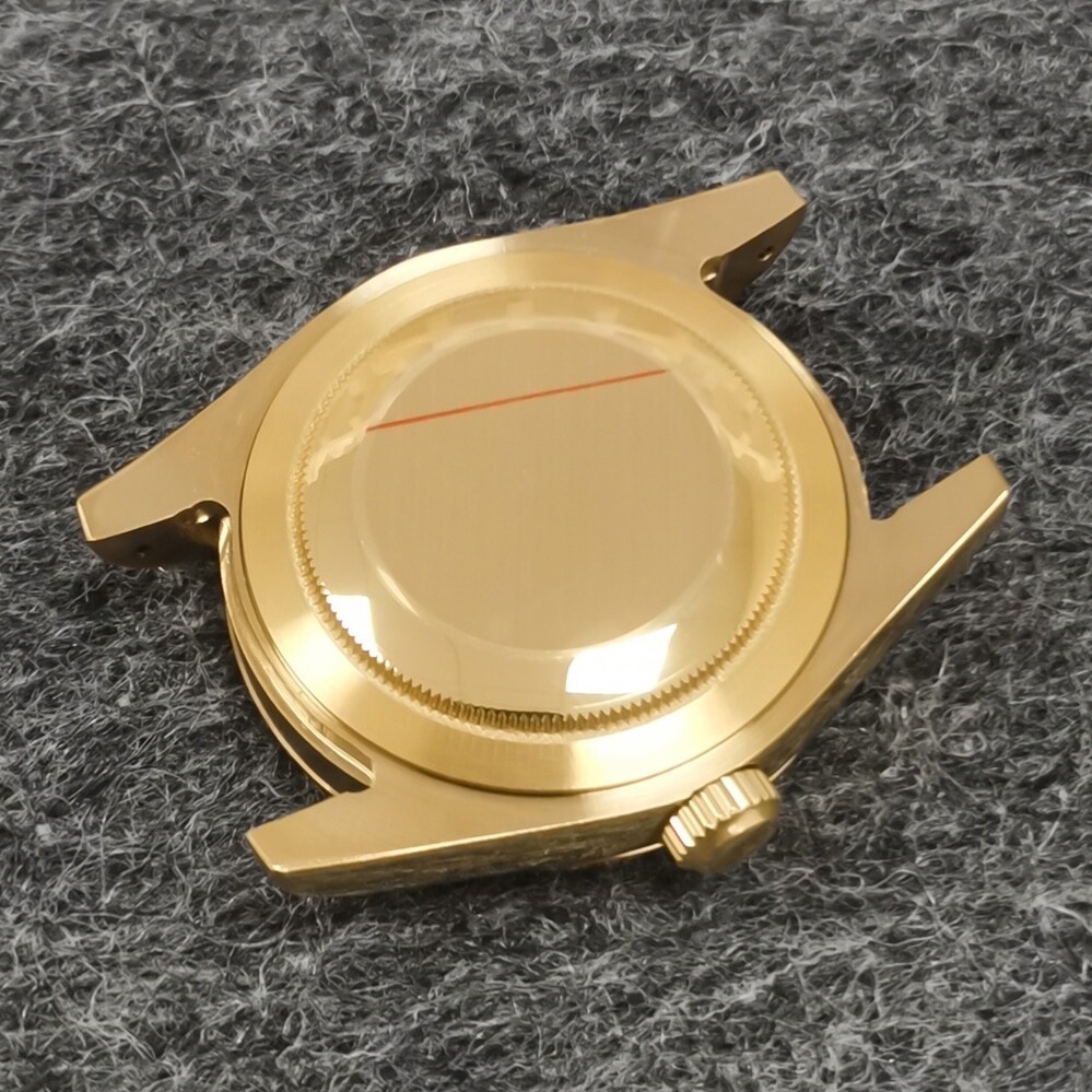 39mm Gold Plated Sapphire Solid Back Watch Case Date For NH35/36 Miyota8215