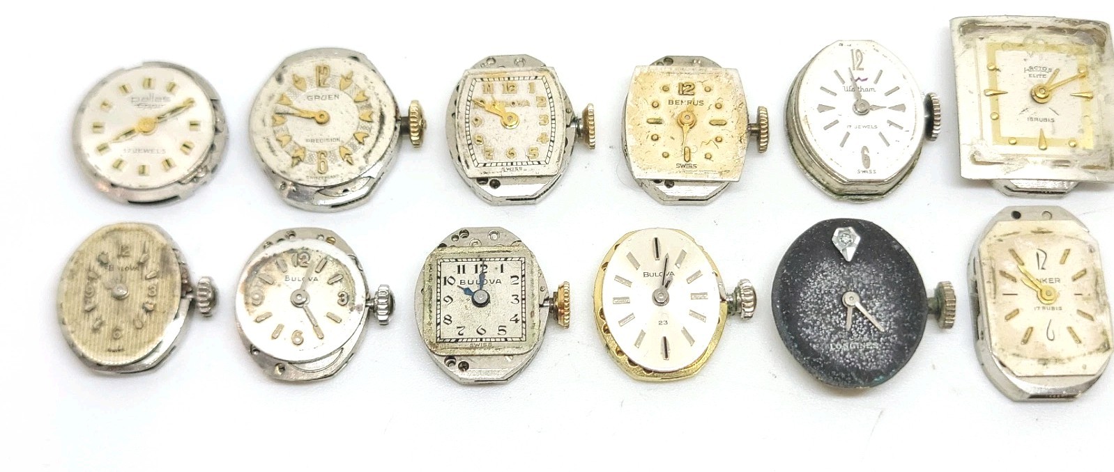 Vintage Lot Of 12 Mechanical Watch Movements For Repair Bulova Waltham