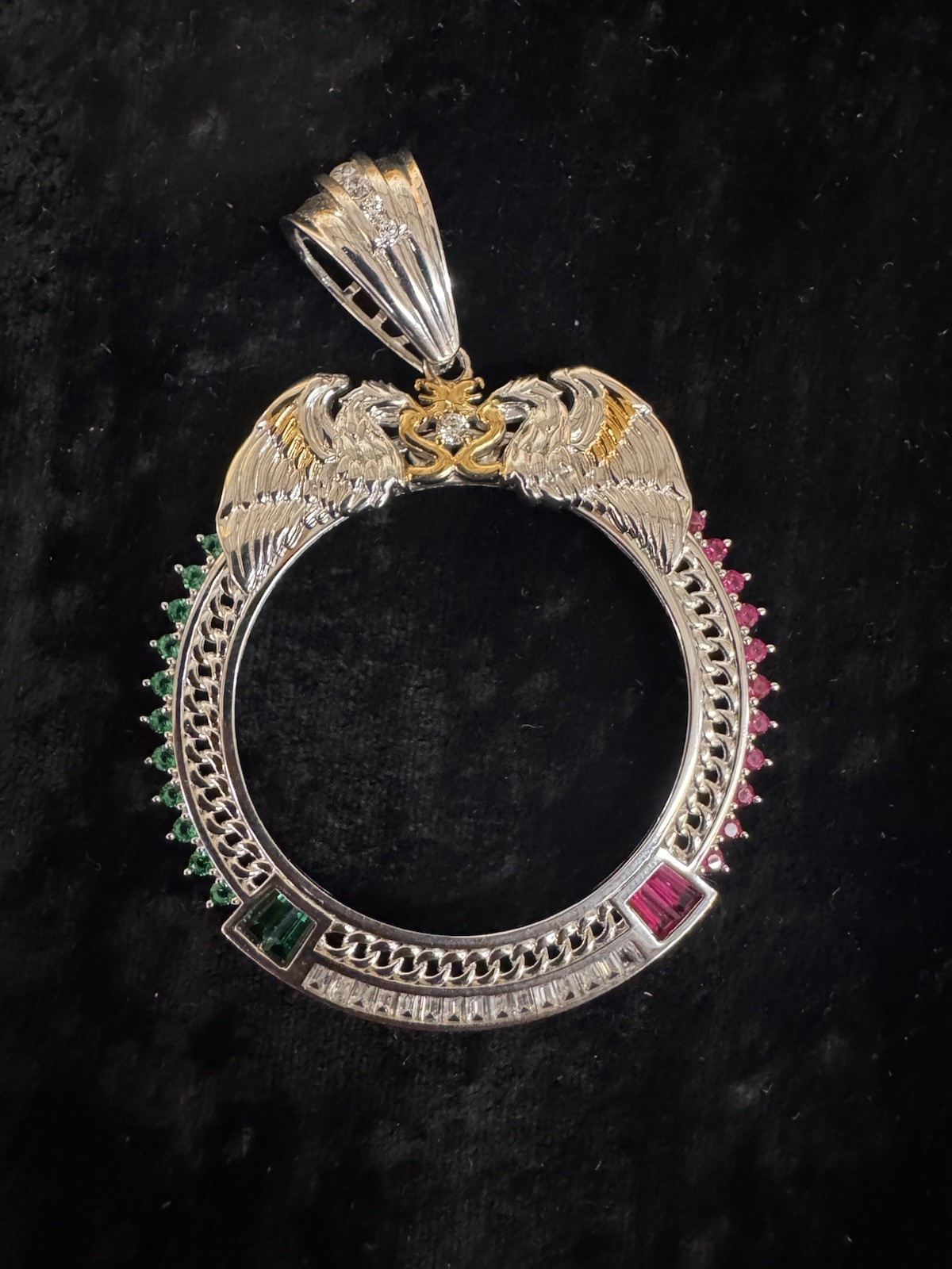 925 Silver Rhodium-Plated Bezel with Red, Green & White Mexico Flag Stones