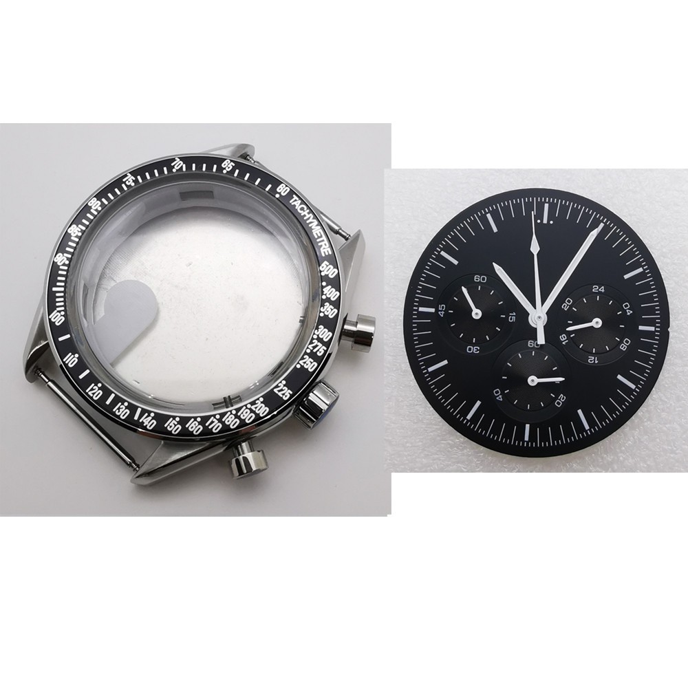 41mm Stainless Steel Watch Case Dial Hands Fit VK63 Chronograph Quartz Movement