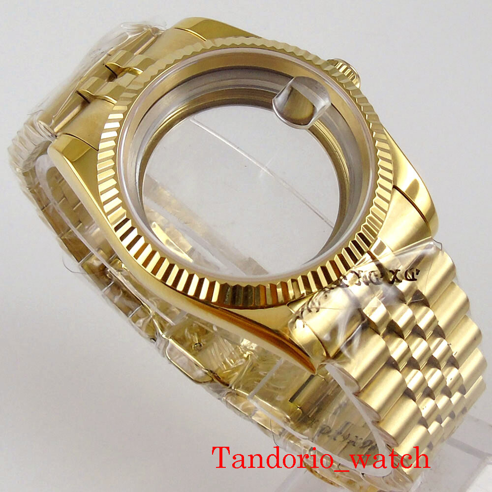 36mm Men Watch Case Gold Coated Fit MIYOTA 8215 ETA 2836 Automatic Movement