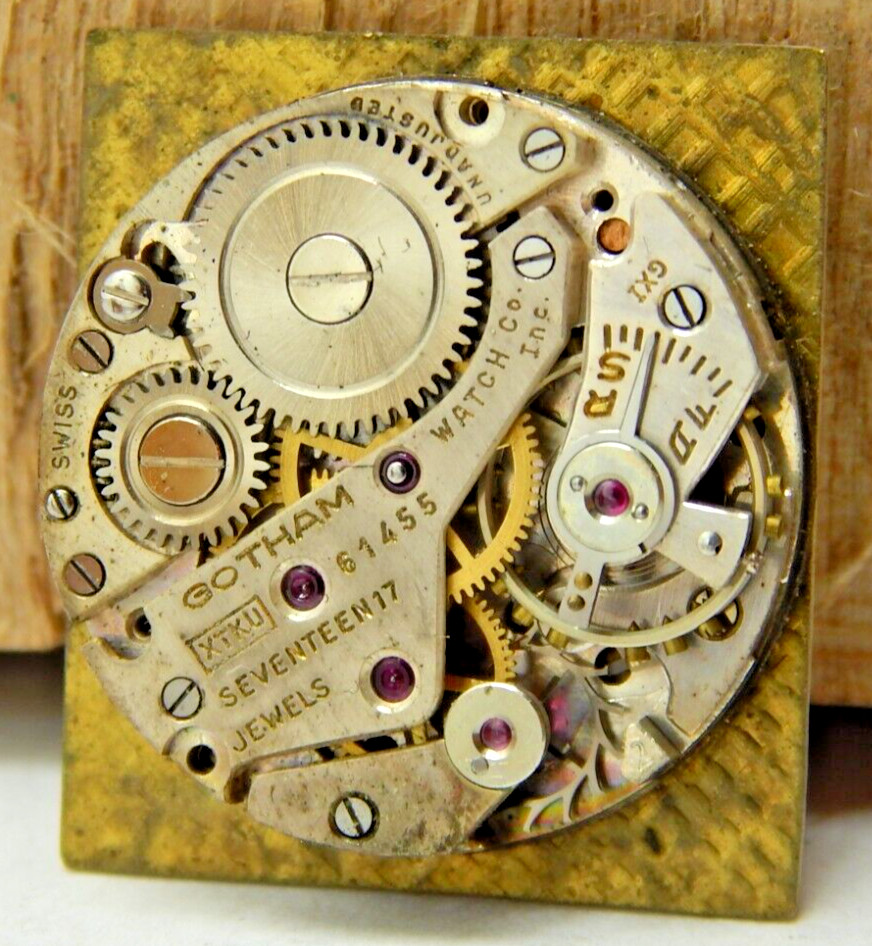 Vintage Gotham XTKU 17 jewel wrist watch movement with gemmed dial and hands