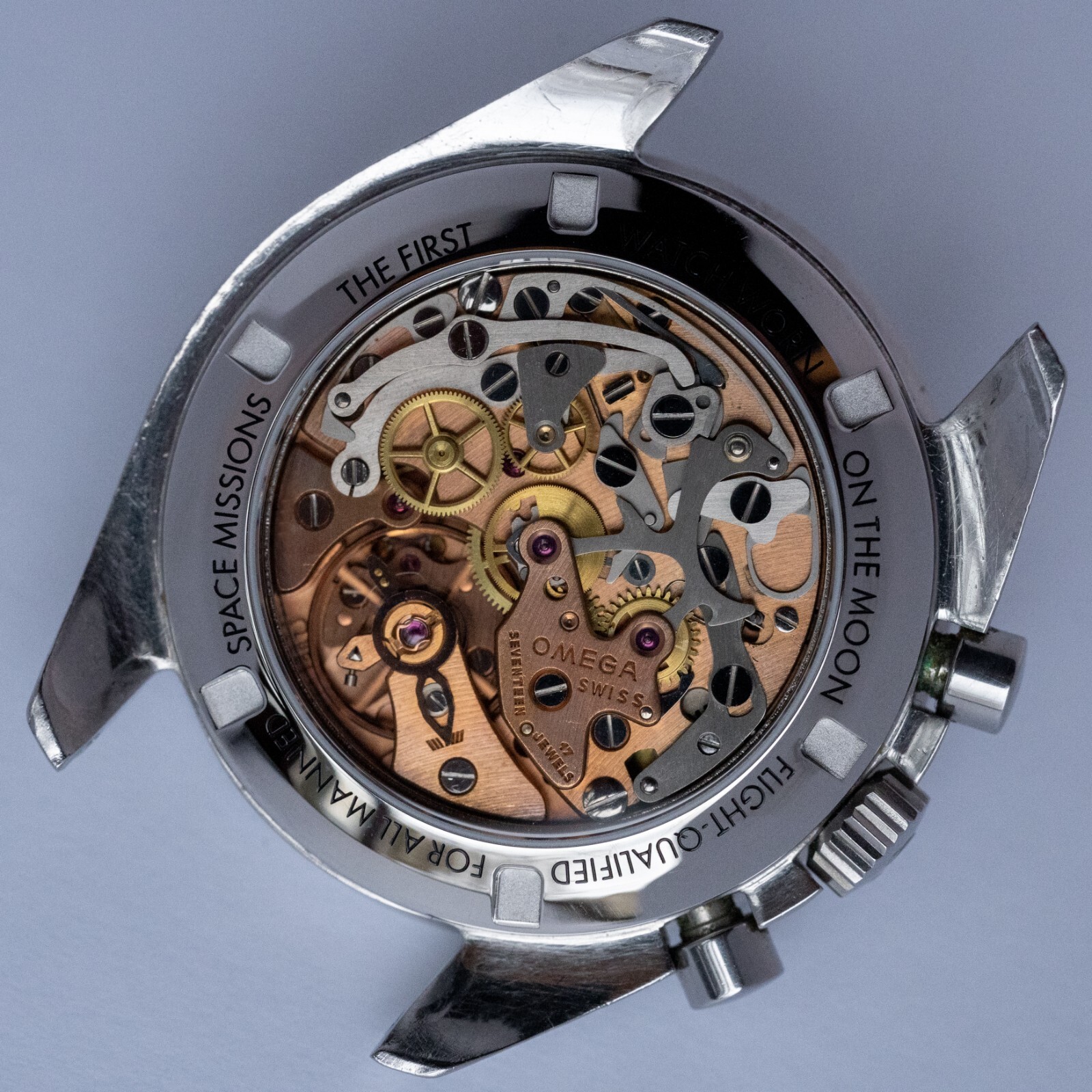 Spiralwinder Engraved Sapphire Exhibition Caseback for the Omega Speedmaster